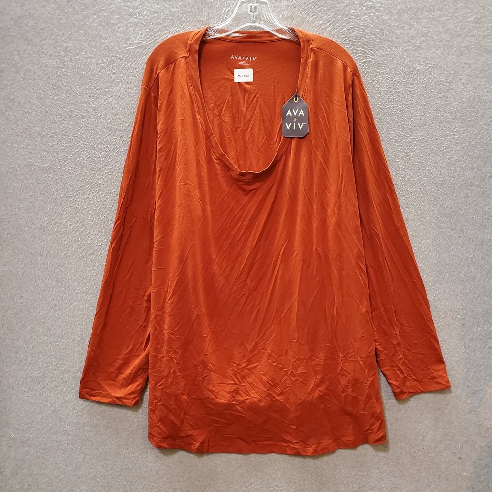 Ava & Viv Women Top 4x Orange Tunic Shirt Long Sleeve‎ Scoop Neck NWT